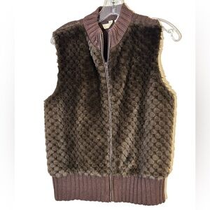 Women’s Brown Faux Fur Vest Zip Front Size Large